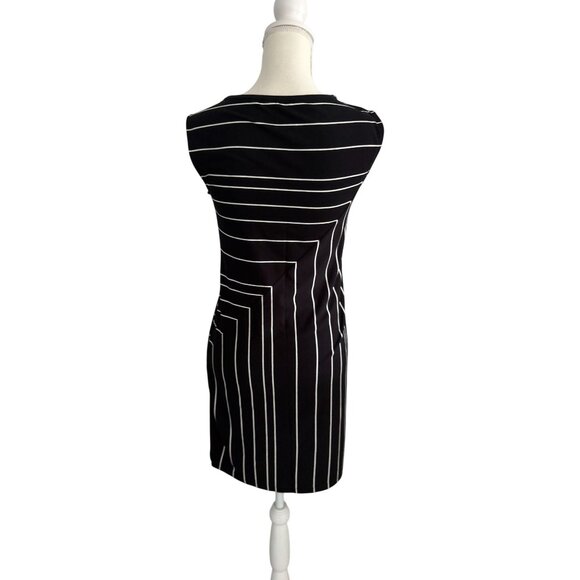 WHITE HOUSE BLACK MARKET WHBM Black White Geometric Everyday Cotton Blend Dress - Picture 6 of 7